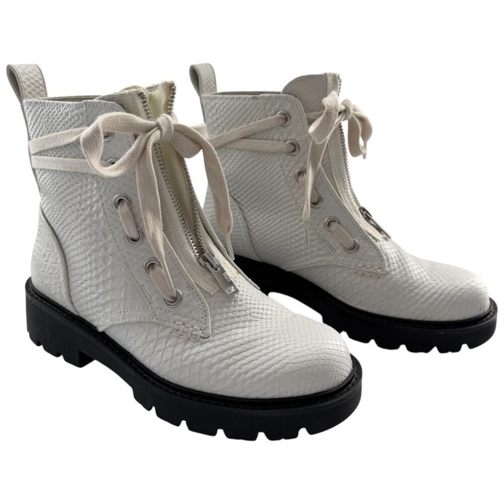 UGG Daren White Snakeskin Print Vegan Leather Lug Sole Combat Boots Size 7